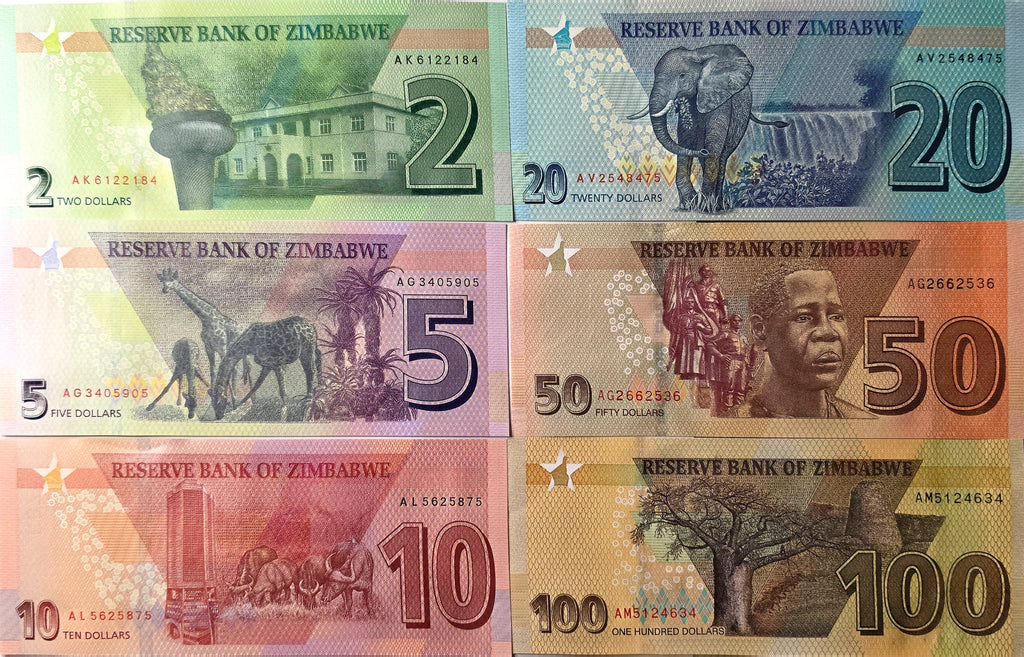 Zimbabwe 2/5/10/20/50/100 set 2019/2023 unc/au
