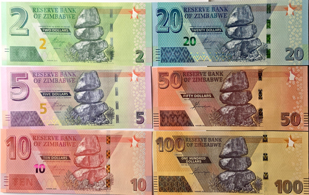 Zimbabwe 2/5/10/20/50/100 set 2019/2023 unc/au