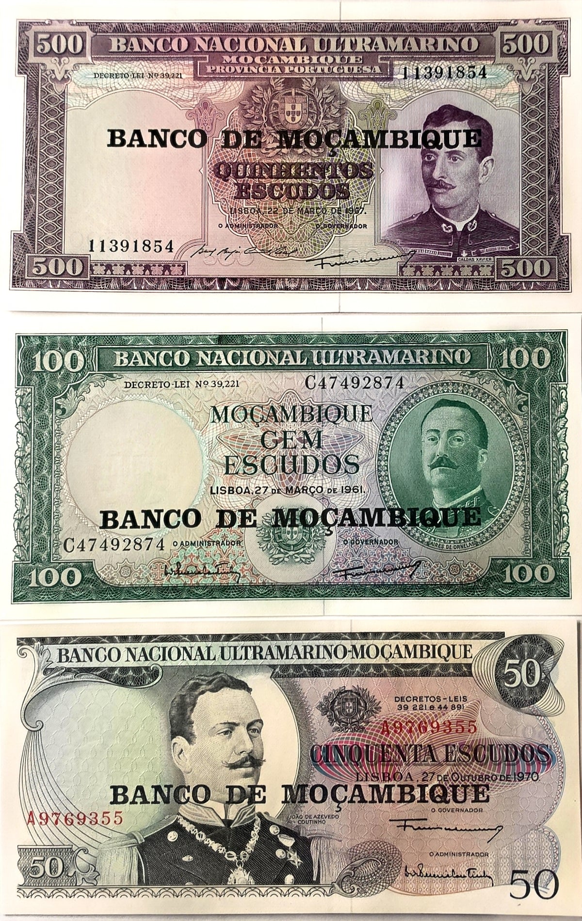 Mozambique 50/100/500 Escudos 1976 UNC/AU