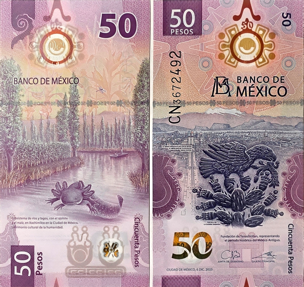Mexico $50 (Axolotl) (random date) unc/au