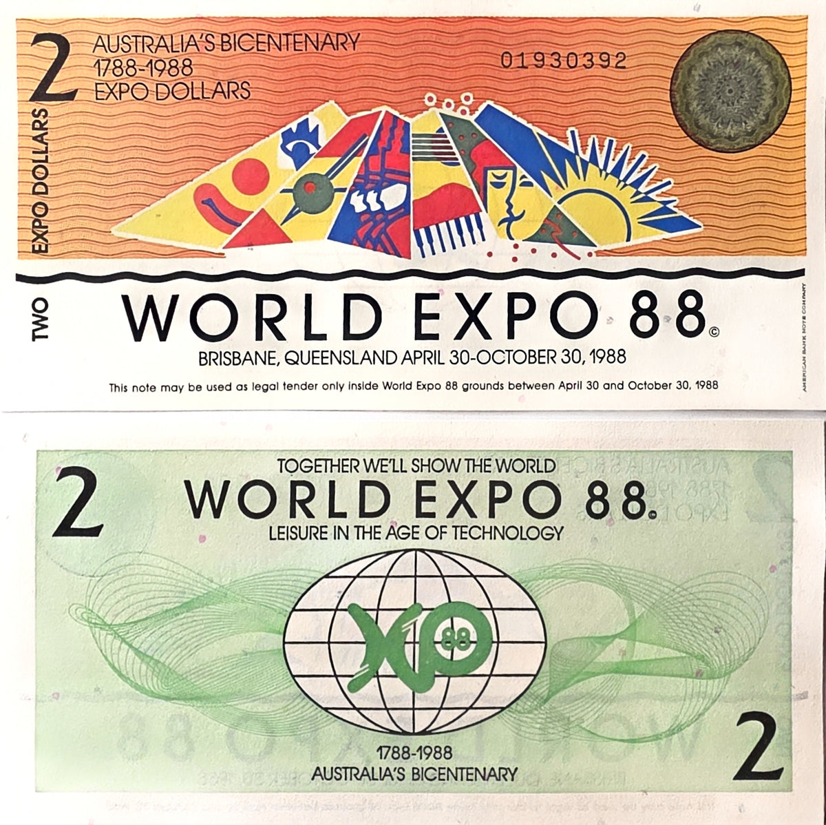 Australia 1988 World expo $2 unc/au